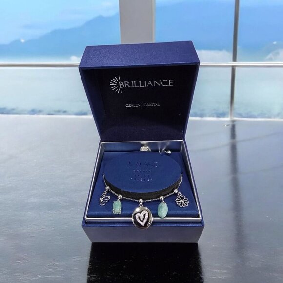 Brilliance Fine Silver Amazonite & Crystal Quartz Adjustable Charm Bracelet –10" - Picture 9 of 11